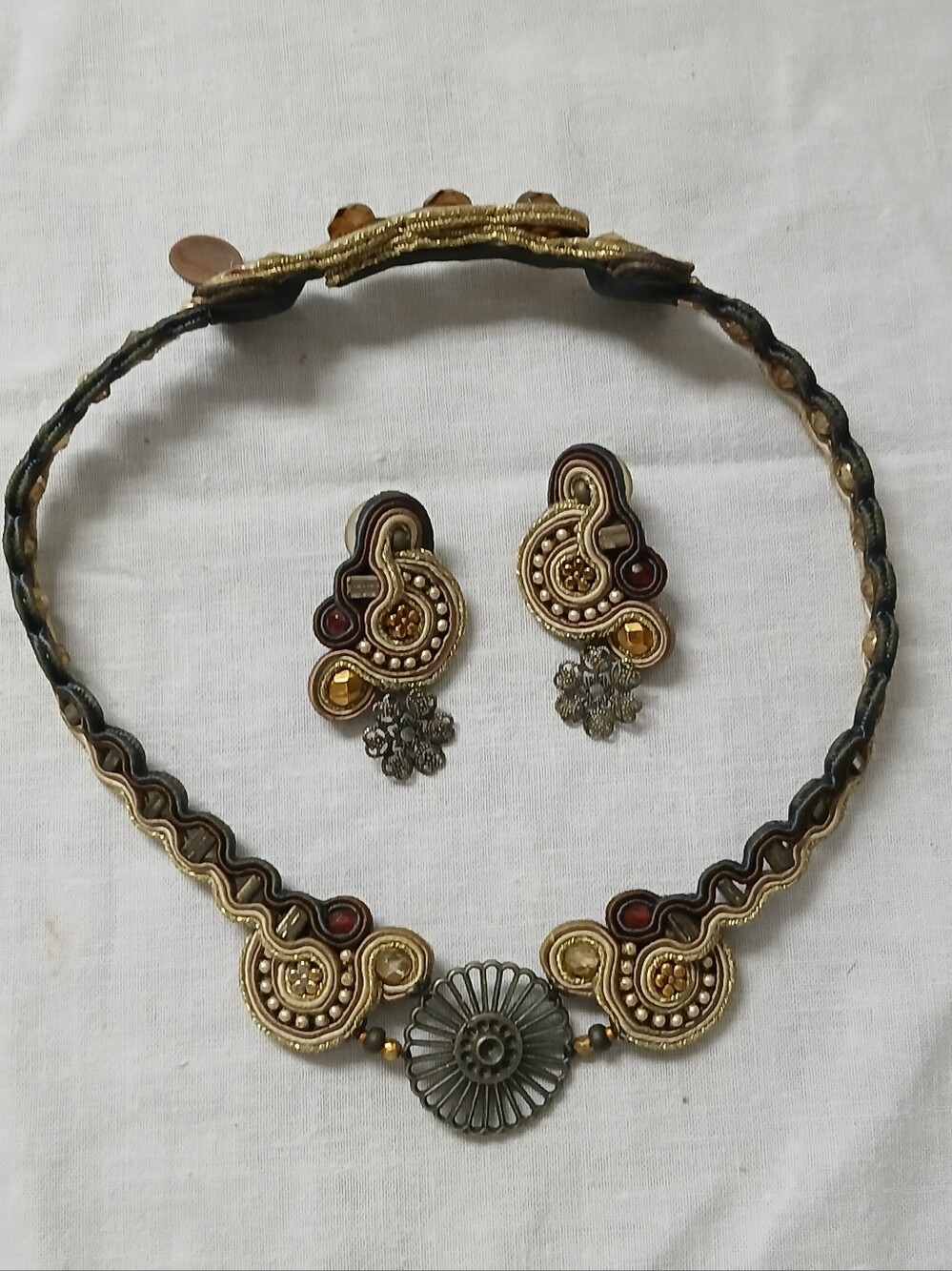 Vintage Dori Csengeri  Soutache Statement Necklace & Earring Set Handmade Israel